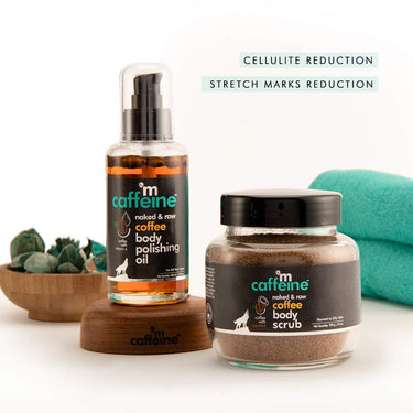 mCaffeine Exfoliating Coffee Body Scrub & Relaxing Body Massage Oil Combo | Reduces Cellulite & Removes Dead Skin | For Soft, Smooth & Glowing Skin | For Men & Women and All Skin Types